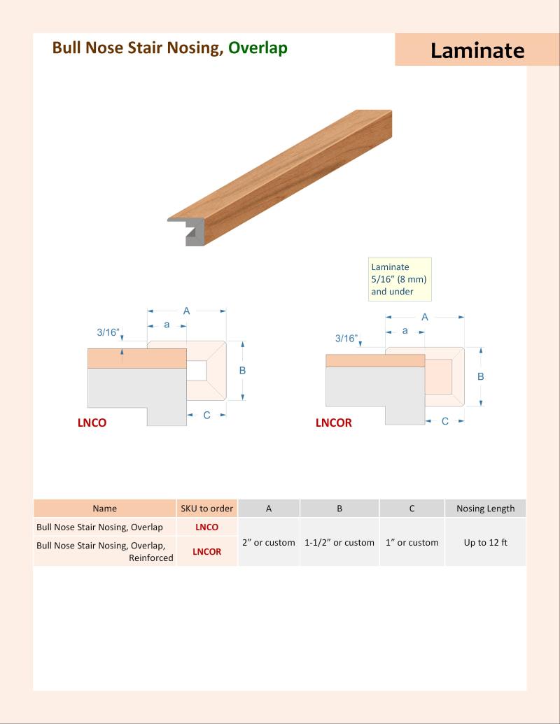 Specifications for Bull Nose Stair Nosing, LNCO